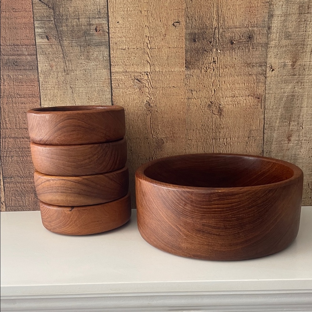 Vintage MCM Teak Wooden Salad Bowl Set